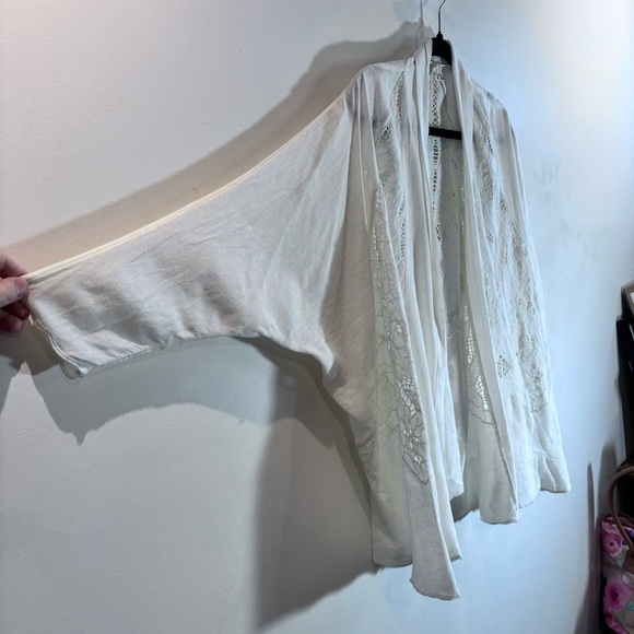 FREE PEOPLE Sz XS Intimately Free Line Eyelet Lace Cotton Open Front Kimono - Picture 3 of 12